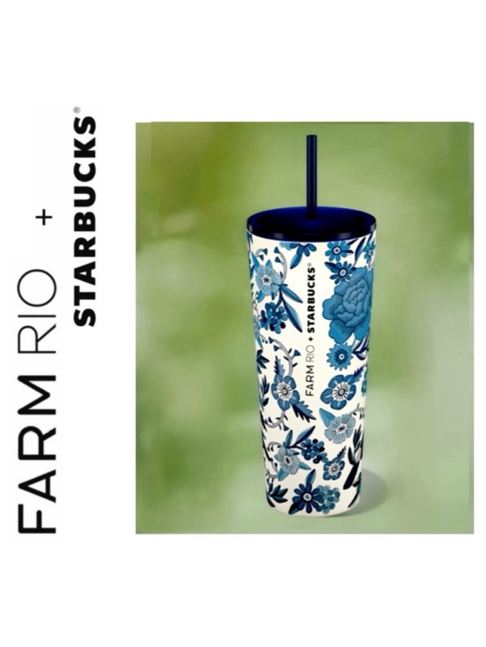NWT Farm Rio x Starbucks Blue + White Ceramic Art Tumbler Lenco Azulejo 2025